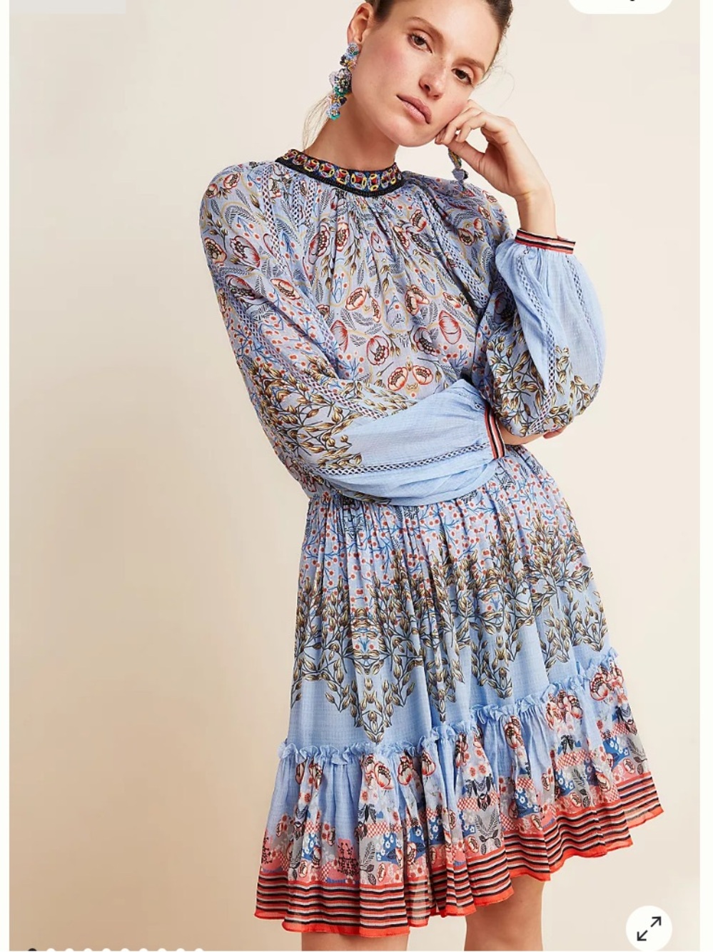 Anthropologie Bhanuni By Jyoti Blue Floral Beaded Juliana Dress